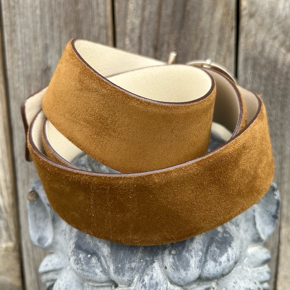 Salvatore Ferragamo Single Gancio Suede Belt Tan Brown 85 - Picture 2 of 16